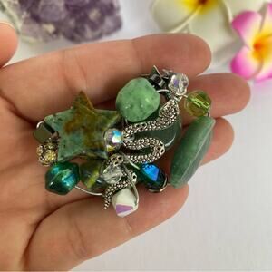 Heart Chakra Healing Altar Amulet with Jade Star and Leaf + Silver Snake Charm